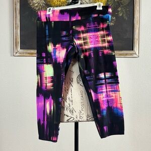 Calvin Klein Performance Womens Multicolor Techno Print Capri Leggins Size Large